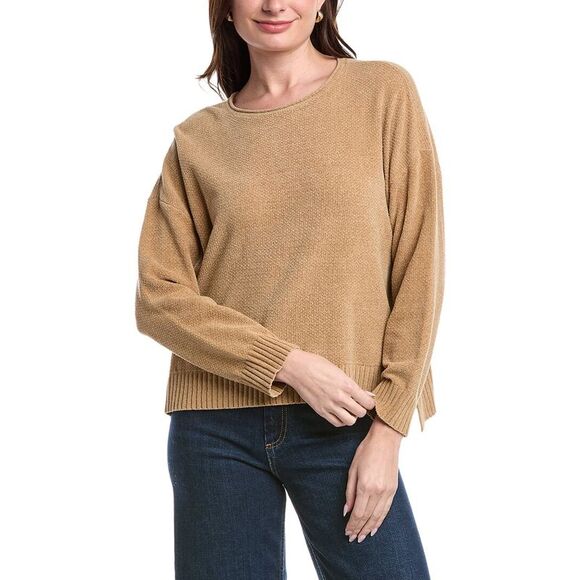 EILEEN FISHER Sweaters - Eileen Fisher Womens Jewel Neck Sweater, Brown